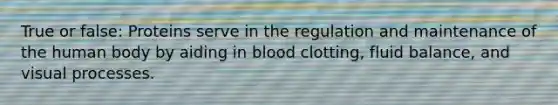 True or false: Proteins serve in the regulation and maintenance of the human body by aiding in blood clotting, fluid balance, and visual processes.