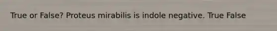 True or False? Proteus mirabilis is indole negative. True False