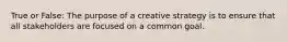 True or False: The purpose of a creative strategy is to ensure that all stakeholders are focused on a common goal.