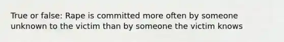 True or false: Rape is committed more often by someone unknown to the victim than by someone the victim knows