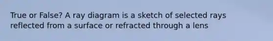 True or False? A ray diagram is a sketch of selected rays reflected from a surface or refracted through a lens