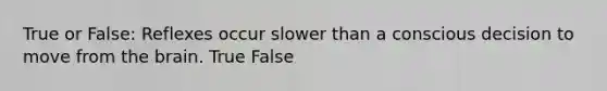 True or False: Reflexes occur slower than a conscious decision to move from the brain. True False