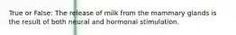 True or False: The release of milk from the mammary glands is the result of both neural and hormonal stimulation.