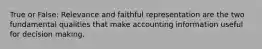 True or False: Relevance and faithful representation are the two fundamental qualities that make accounting information useful for decision making.