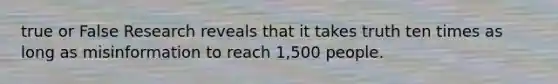 true or False Research reveals that it takes truth ten times as long as misinformation to reach 1,500 people.