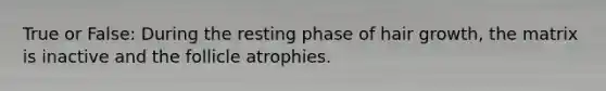 True or False: During the resting phase of hair growth, the matrix is inactive and the follicle atrophies.