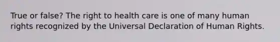 True or false? The right to health care is one of many human rights recognized by the Universal Declaration of Human Rights.