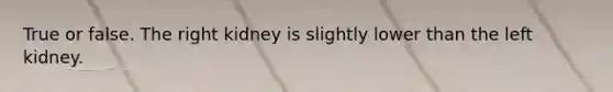 True or false. The right kidney is slightly lower than the left kidney.