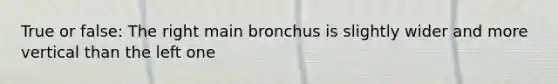 True or false: The right main bronchus is slightly wider and more vertical than the left one