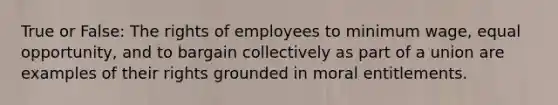 True or False: The rights of employees to minimum wage, equal opportunity, and to bargain collectively as part of a union are examples of their rights grounded in moral entitlements.