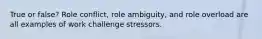 True or false? Role conflict, role ambiguity, and role overload are all examples of work challenge stressors.