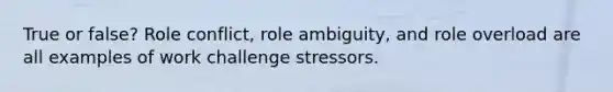 True or false? Role conflict, role ambiguity, and role overload are all examples of work challenge stressors.