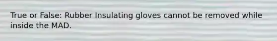 True or False: Rubber Insulating gloves cannot be removed while inside the MAD.