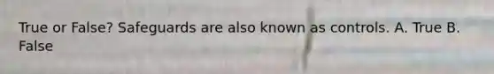 True or False? Safeguards are also known as controls. A. True B. False