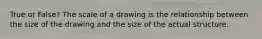 True or False? The scale of a drawing is the relationship between the size of the drawing and the size of the actual structure.