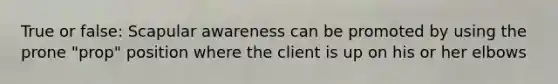 True or false: Scapular awareness can be promoted by using the prone "prop" position where the client is up on his or her elbows