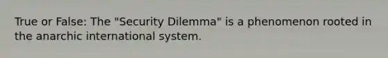 True or False: The "Security Dilemma" is a phenomenon rooted in the anarchic international system.