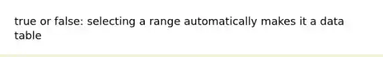 true or false: selecting a range automatically makes it a data table