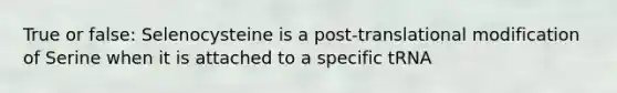 True or false: Selenocysteine is a post-translational modification of Serine when it is attached to a specific tRNA