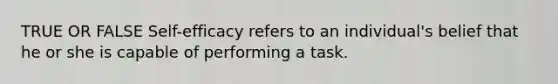 TRUE OR FALSE Self-efficacy refers to an individual's belief that he or she is capable of performing a task.