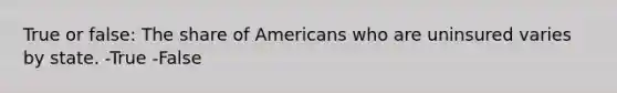 True or false: The share of Americans who are uninsured varies by state. -True -False