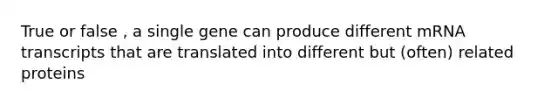 True or false , a single gene can produce different mRNA transcripts that are translated into different but (often) related proteins