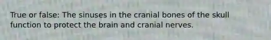 True or false: The sinuses in the cranial bones of the skull function to protect <a href='https://www.questionai.com/knowledge/kLMtJeqKp6-the-brain' class='anchor-knowledge'>the brain</a> and <a href='https://www.questionai.com/knowledge/kE0S4sPl98-cranial-nerves' class='anchor-knowledge'>cranial nerves</a>.