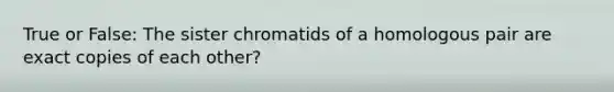 True or False: The sister chromatids of a homologous pair are exact copies of each other?