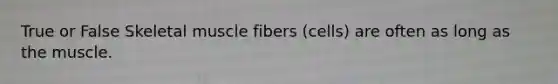 True or False Skeletal muscle fibers (cells) are often as long as the muscle.