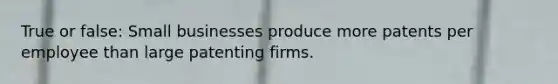 True or false: Small businesses produce more patents per employee than large patenting firms.