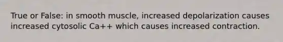 True or False: in smooth muscle, increased depolarization causes increased cytosolic Ca++ which causes increased contraction.