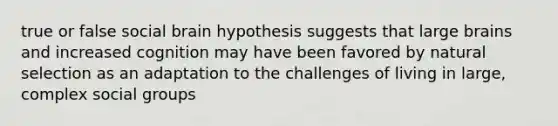 true or false social brain hypothesis suggests that large brains and increased cognition may have been favored by natural selection as an adaptation to the challenges of living in large, complex social groups