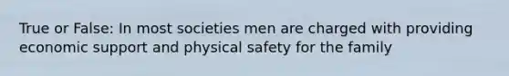 True or False: In most societies men are charged with providing economic support and physical safety for the family