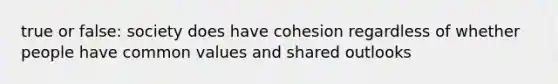 true or false: society does have cohesion regardless of whether people have common values and shared outlooks