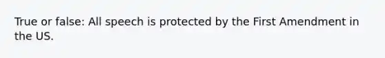 True or false: All speech is protected by the First Amendment in the US.