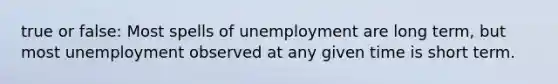 true or false: Most spells of unemployment are long term, but most unemployment observed at any given time is short term.