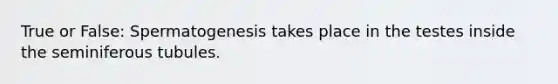 True or False: Spermatogenesis takes place in the testes inside the seminiferous tubules.