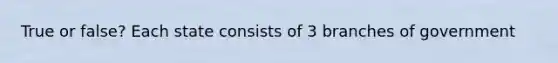 True or false? Each state consists of 3 branches of government