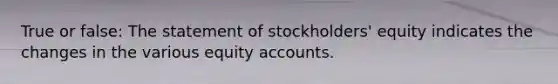 True or false: The statement of stockholders' equity indicates the changes in the various equity accounts.