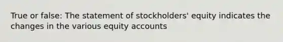 True or false: The statement of stockholders' equity indicates the changes in the various equity accounts