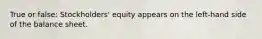 True or false: Stockholders' equity appears on the left-hand side of the balance sheet.