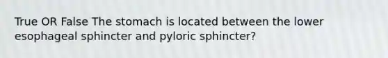 True OR False The stomach is located between the lower esophageal sphincter and pyloric sphincter?