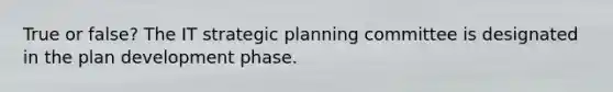 True or false? The IT strategic planning committee is designated in the plan development phase.