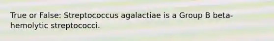 True or False: Streptococcus agalactiae is a Group B beta-hemolytic streptococci.