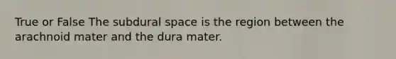 True or False The subdural space is the region between the arachnoid mater and the dura mater.