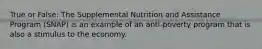 True or False: The Supplemental Nutrition and Assistance Program (SNAP) is an example of an anti-poverty program that is also a stimulus to the economy.