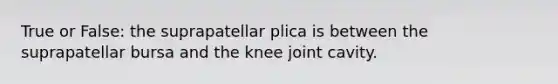 True or False: the suprapatellar plica is between the suprapatellar bursa and the knee joint cavity.