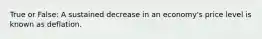 True or False: A sustained decrease in an economy's price level is known as deflation.​