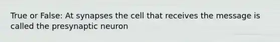 True or False: At synapses the cell that receives the message is called the presynaptic neuron