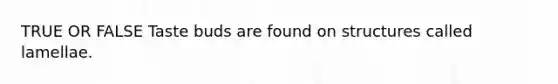 TRUE OR FALSE Taste buds are found on structures called lamellae.